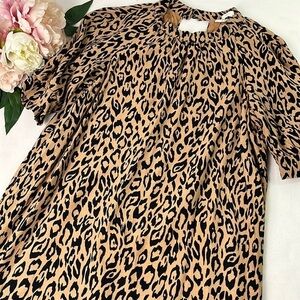 Anthropologie Tan Black Leopard Print Short Sleeve Mckenzie Midi Dress Size S